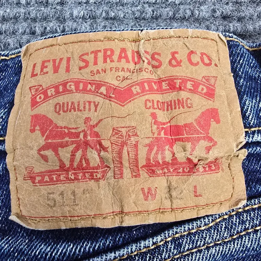 Levi's 511 Slim Cut Off Shorts Mens W32 Blue Stretch Denim Raw Hem